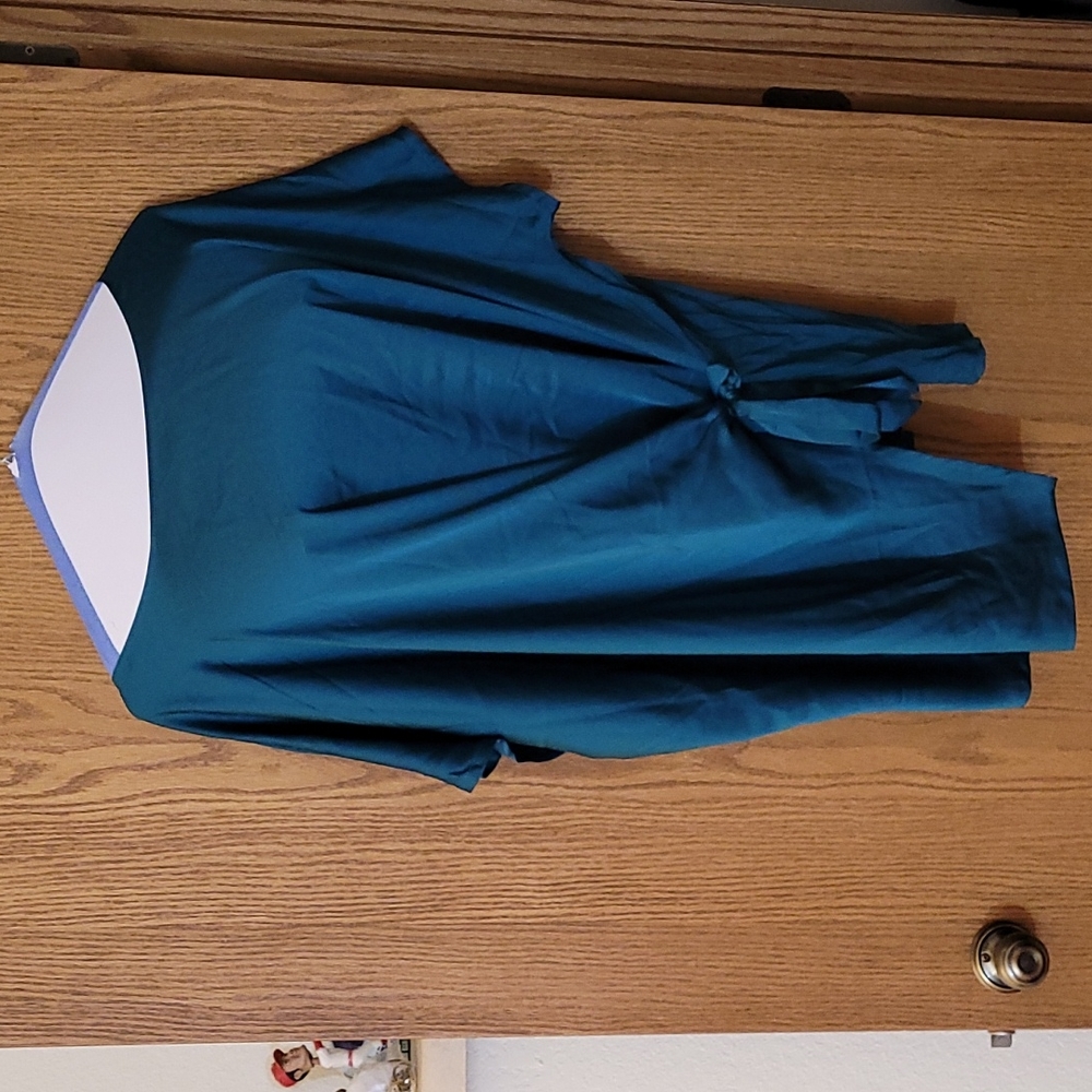 Emerald Green Lane Bryant Tie Front Mixed Media Top